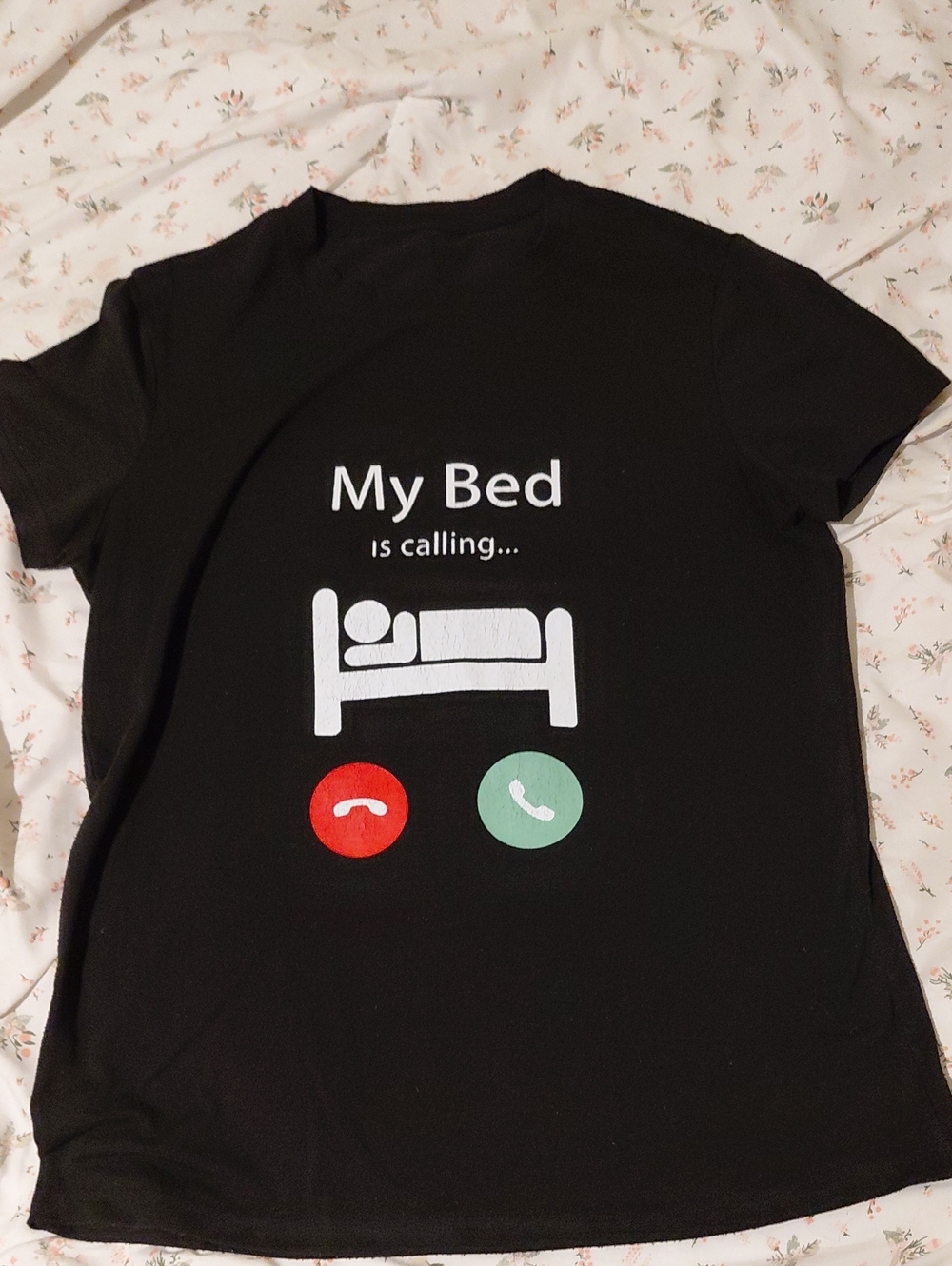 Women's Black 'My Bed Is Calling' Graphic Tee